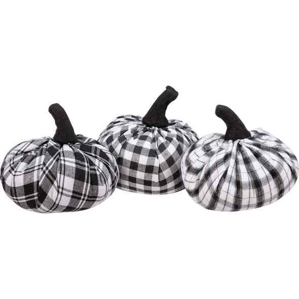 Set of 3 Small Black & White Plaid Fabric Pumpkins Décor from Primitives by Kathy