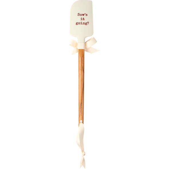 Sow's It Going? Vintage Pig Design Double Sided Silicone Spatula With Wooden Handle from Primitives by Kathy