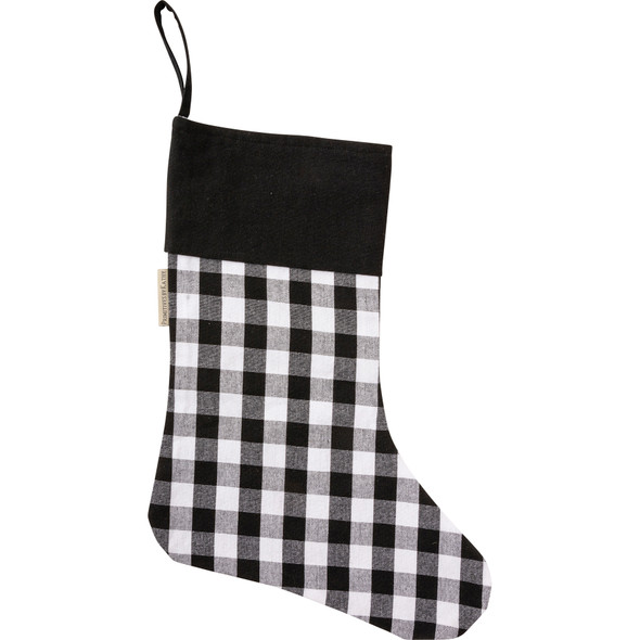 Small Black & White Buffalo Check Cotton Christmas Stocking 11x18 from Primitives by Kathy