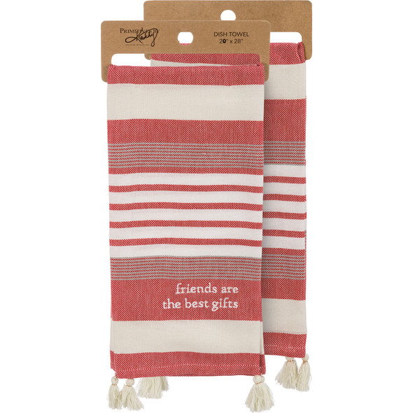 Maroon & Cream Striped Friends Are The Best Gifts Cotton Kitchen Dish Towel 20x28 from Primitives by Kathy