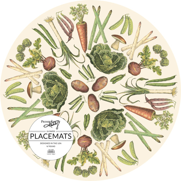 Garned Veggies Print Single Use Paper Table Placemats 24 Pack (16 Inch Diameter) from Primitives by Kathy