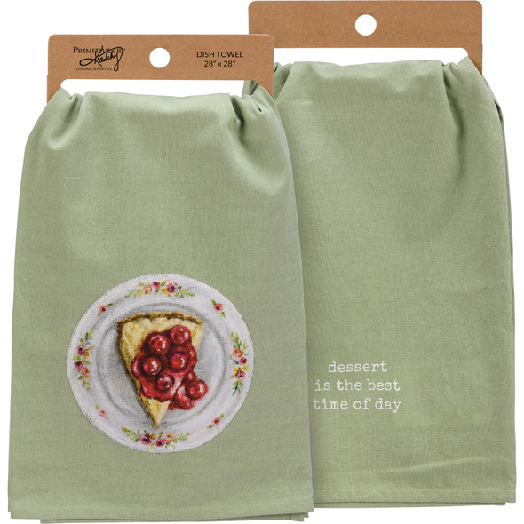 Cherry Cheesecake Slice Stitched Cotton Kitchen Dish Towel (Dessert Is The Best Time of the Day) from Primitives by Kathy