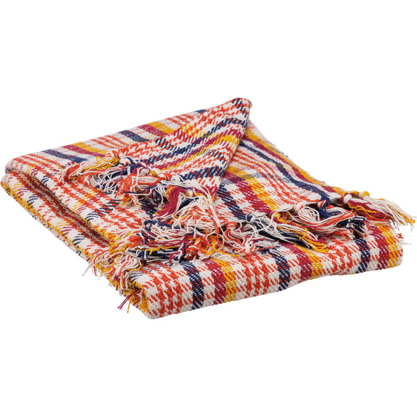 Colorful Pink Plaid Design With Fringe Accents Cotton Throw Blanket 50x60 from Primitives by Kathy