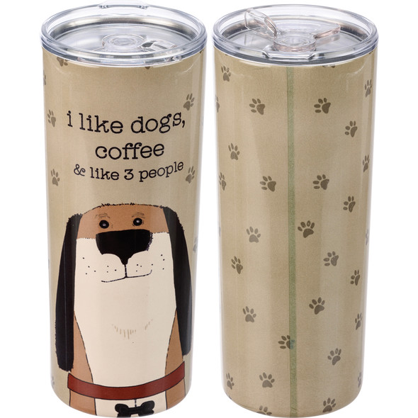Dog Lover I Like Dogs Coffee & 3 People Pawprint Design Stainless Steel Coffee Tumbler Thermos from Primitives by Kathy