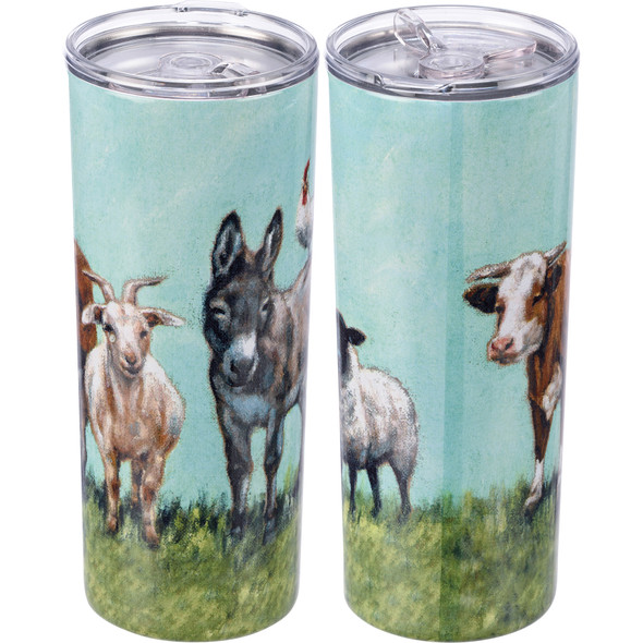 Famhouse Animals Design Insulated Stainless Steel Coffee Tumbler Thermos 20 Oz from Primitives by Kathy