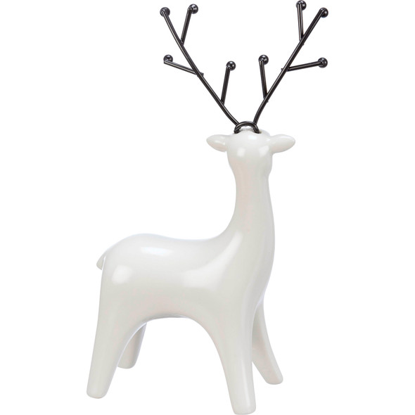 Set of 2 White Ceramic Deer Figurines with Black Antlers from Primitives by Kathy