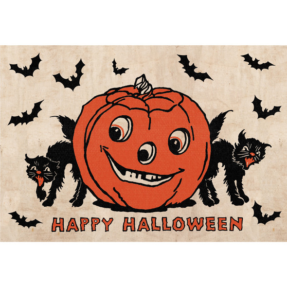 Paper Placemat Pad - Retro Style Happy Halloween Pumpkin & Black Cats Bats - 24 Single Use Tear Away 17.5 Inch x 12 Inch from Primitives by Kathy