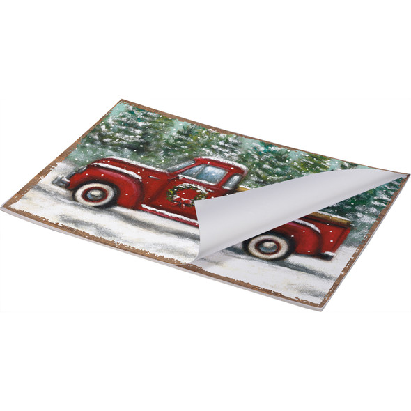 Paper Placemat Pad - Red Pickup Truck With Holiday Wreath In Snowy Pines - 24 Single Use Tear Away 17.5 Inch x 12 Inch from Primitives by Kathy