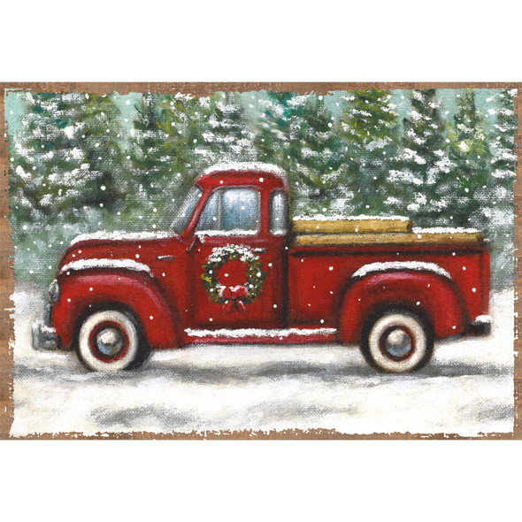 Pack of 24 Paper Placemats - Red Pickup Truck With Holiday Wreath In Snowy Pines - 17.5 Inch x 12 Inch from Primitives by Kathy