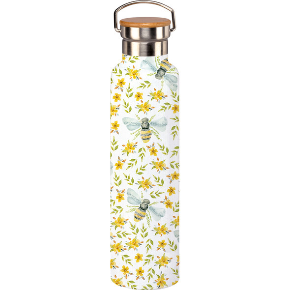 Watercolr Floral & Bumblebees Insulated Stainless Steel Water Bottle Thermos 25 Oz from Primitives by Kathy