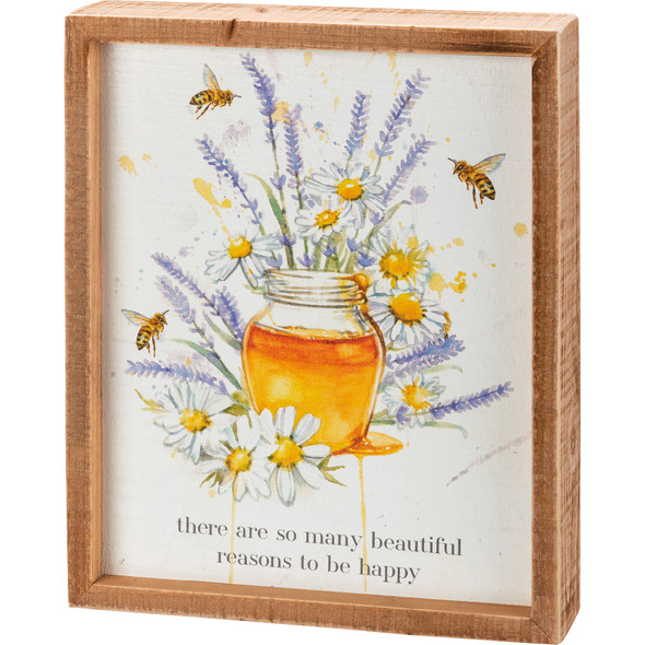 Honey Bee Daisy & Lavendar So May Beautiful Reasons To Be Happy Decorative Wooden Box Sign Décor 8x10 from Primitives by Kathy