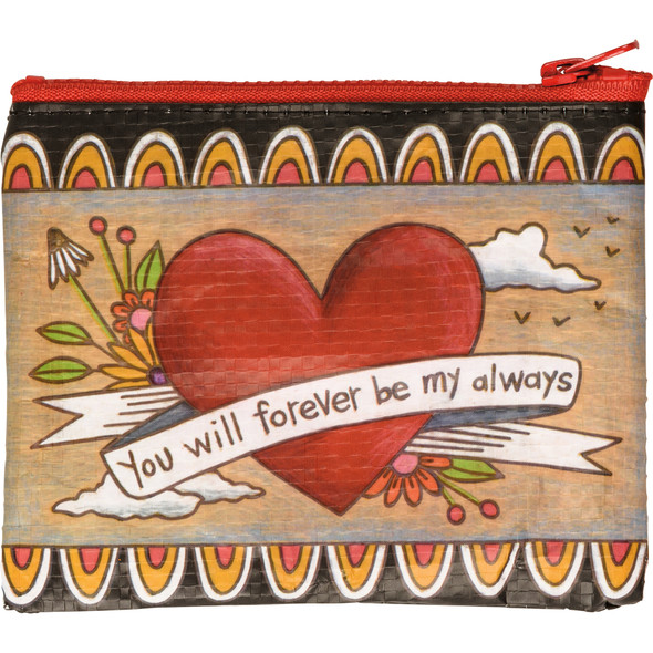 Double Sided Zipper Wallet - You Will Forever Be My Always - Vibrant Woodburn Art Heart Floral Design from Primitives by Kathy