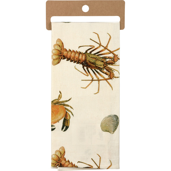 Vintage Crab & Lobster Design Don't Be Shellfish Share Your Beach House Cotton Kitchen Dish Towel from Primitives by Kathy