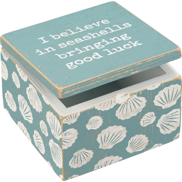 I Believe In Seashells Bringing Good Luck Decorative Wooden Hinged Keepsake Box 4x4 from Primitives by Kathy