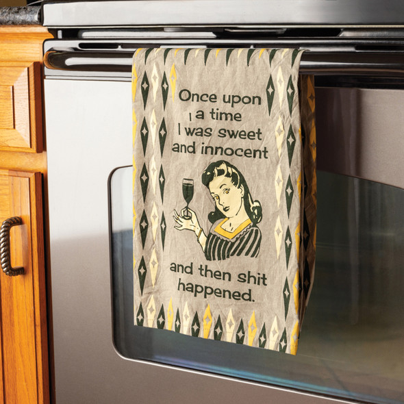 Retro Style Once Upon A Time I Was Sweet And Innocent Cotton Kitchen Dish Towel 28x28 from Primitives by Kathy