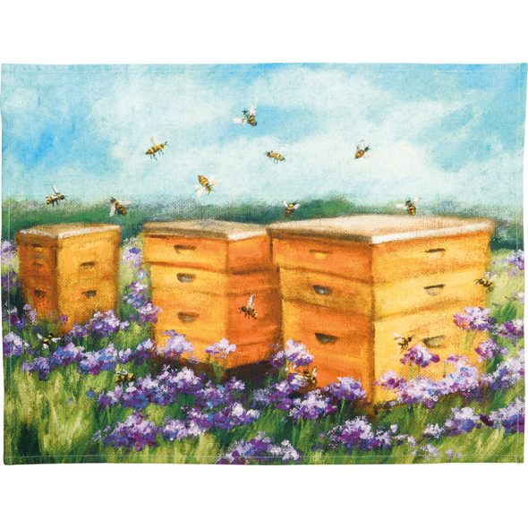 Colorful Bee Hives & Lavender Flower Field Cotton Kitchen Dish Towel 20x26 from Primitives by Kathy