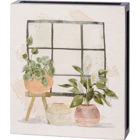Watercolor Art Botanical Window Plants Decorative Wooden Box Sign Décor 12 Inch from Primitives by Kathy