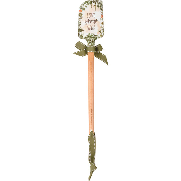 Love Grows Here Botanical Design Double Sided Silicone Spatula With Wood Handle from Primitives by Kathy