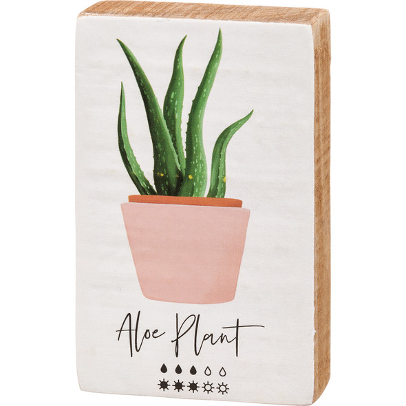 Aloe Plant In Pink Pot Decorative Wooden Block Sign Décor 4 Inch from Primitives by Kathy