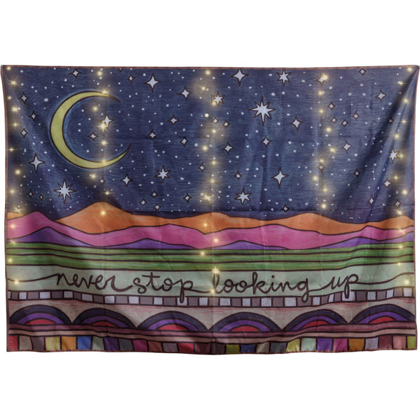 Celestial Wood Burn Art Design Never Stop Looking Up Lighted Polyester Tapestry (Battery Operated) from Primitives by Kathy