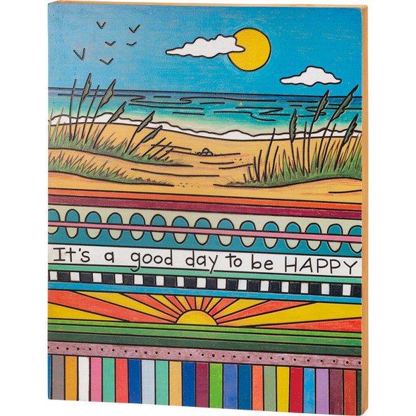 Colorful Wood Burn Art Beach & Sun It's A Good Day To Be Happy Decorative Wooden Box Sign Wall Décor  from Primitives by Kathy