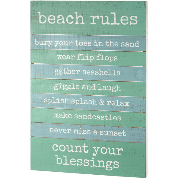 Beach Rules Count Your Blessings Decorative Slat Wood Box Sign Wall Décor 22x32 from Primitives by Kathy