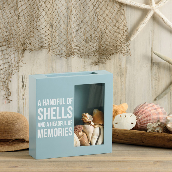 Decorative Wooden Seashell Holder Keepsake Box - A Handful Of Shells And Memories 10x10 from Primitives by Kathy