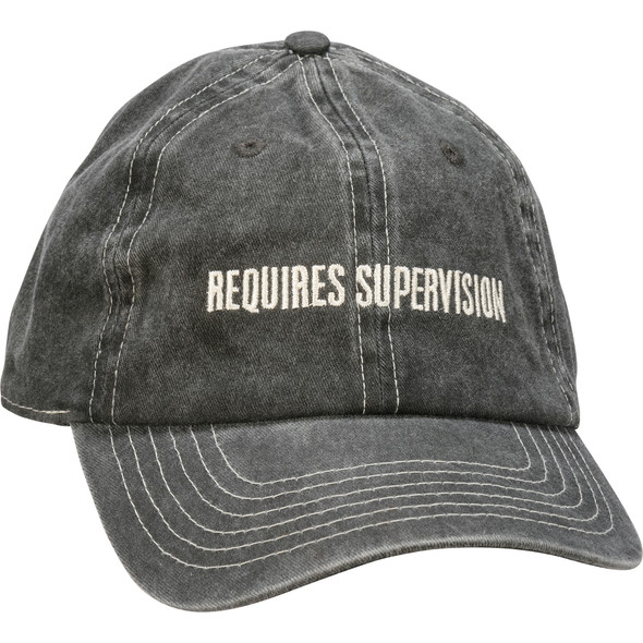 Adjustable Cotton Baseball Cap - Requires Supervision - Charcoal & White from Primitives by Kathy