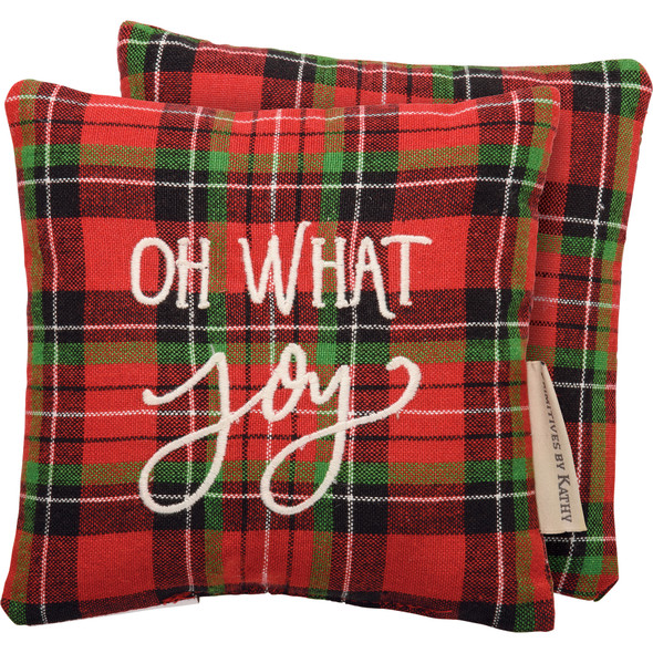 Oh What Joy Red & Green Plaid Cotton Mini Throw Pillow 6x6 from Primitives by Kathy