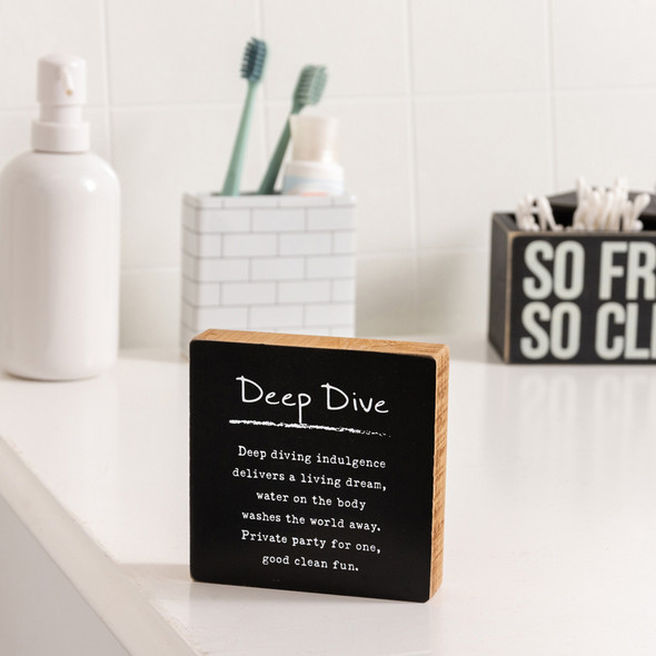 Deep Dive Themed Decorative Wooden Block Sign Décor 4x4 from Primitives by Kathy