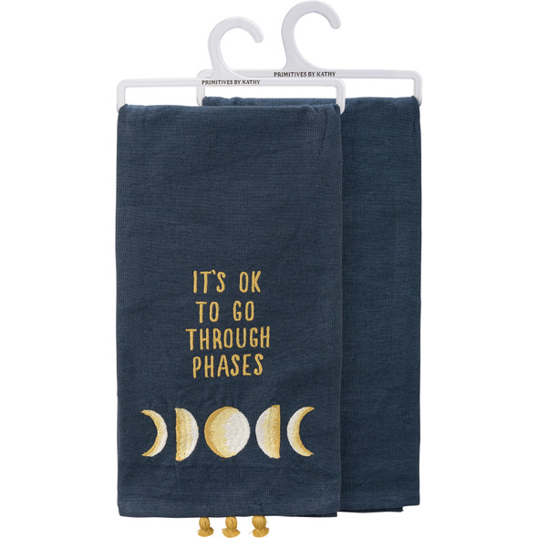 Moon Themed It's Ok To Go Through Phases Embroidered Cotton Kitchen Dish Towel 20x26 from Primitives by Kathy