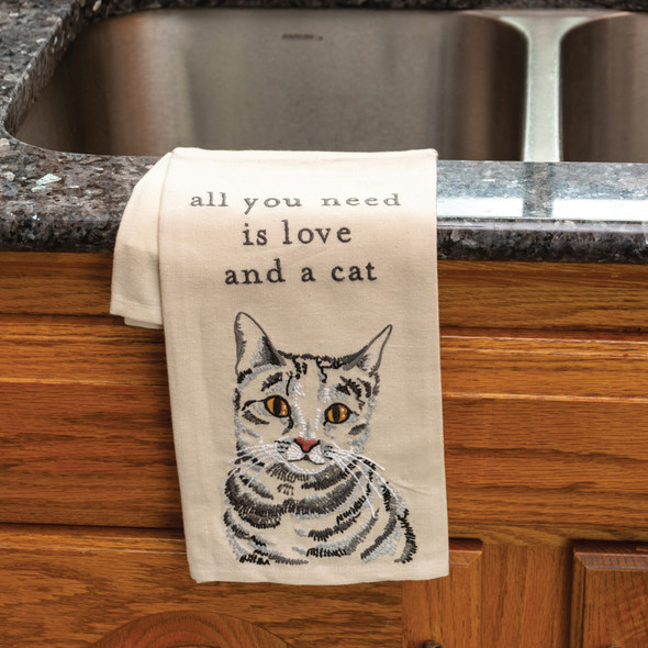 Cat Lover All You Need Is Love & A Cat Cotton Kitchen Dish Towel 20x26 from Primitives by Kathy