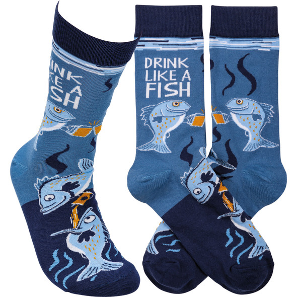 Drink Like A Fish Colorfully Printed Woven Cotton Socks from Primitives by Kathy