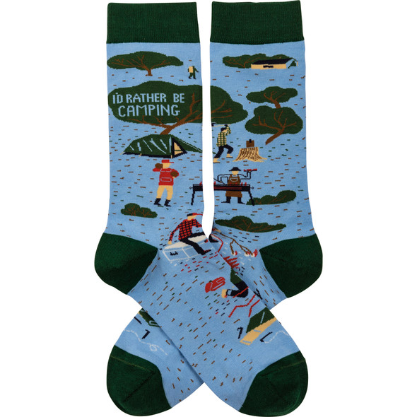 I'd Rather Be Camping Colorfully Printed Cotton Novelty Socks from Primitives by Kathy