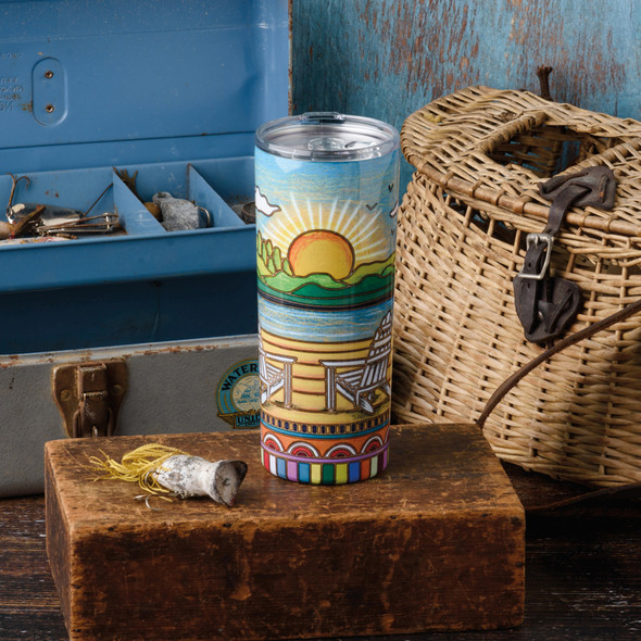 Stainless Steel Coffee Tumbler Thermos - Woodburn Art Lake Themed 20 Oz from Primitives by Kathy