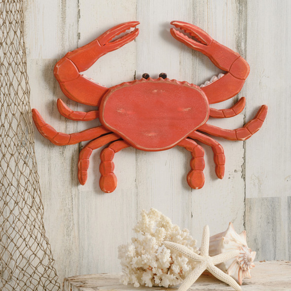 Wooden Carved Red Crab Decorative Wall Décor Hanging 16.75 Inch from Primitives by Kathy