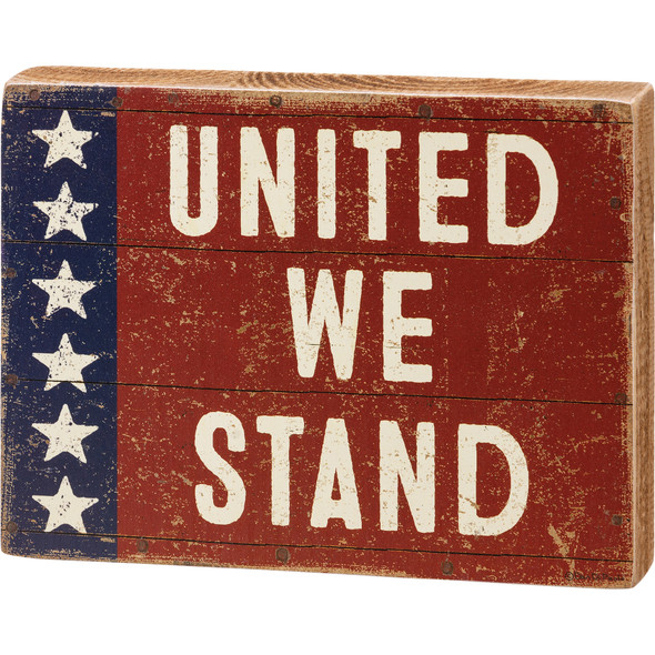 Patriotic Stars Red White & Blue United We Stand Decorative Wooden Block Sign 6.5 Inch from Primitives by Kathy