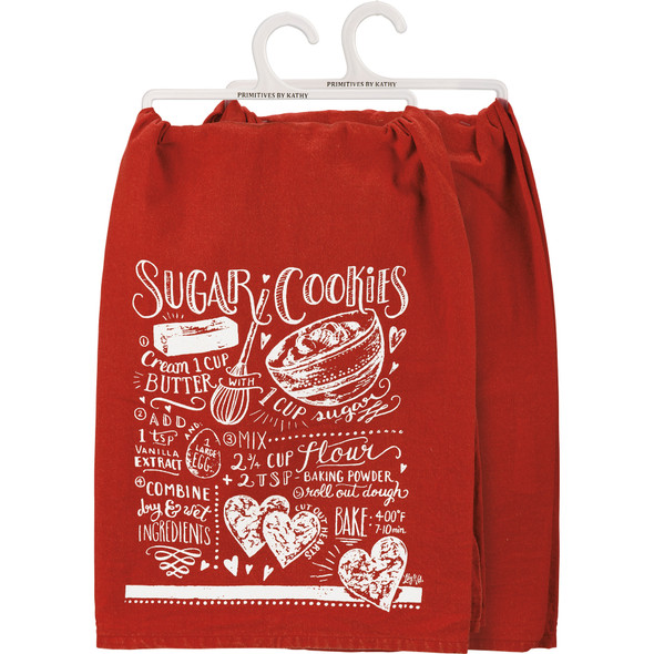 Red & White Cotton Kitchen Dish Towel - Sugar Cookies Recipe 28x28 from Primitives by Kathy