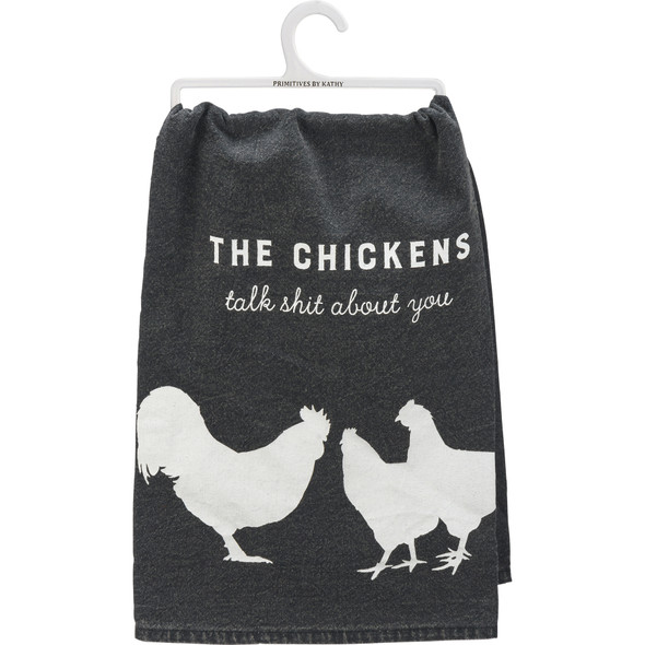 The Chickens Talk About You Farmhouse Themed Black Cotton Kitchen Dish Towel 28x28 from Primitives by Kathy
