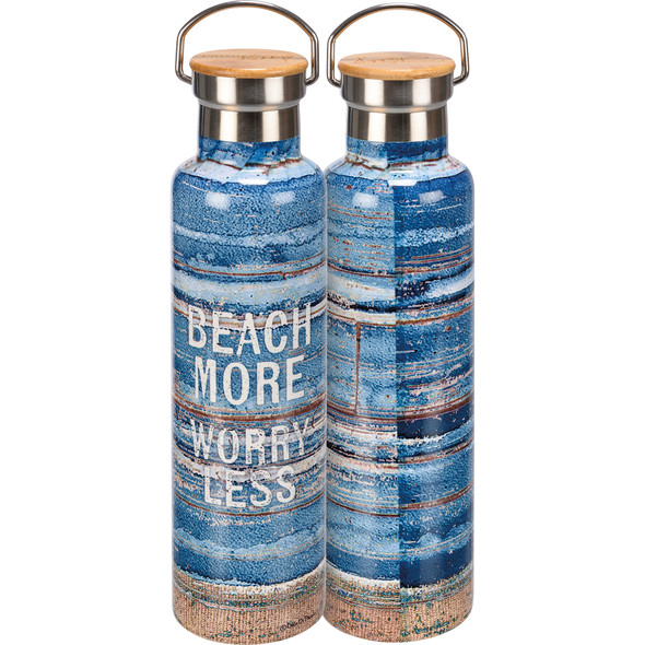 Beach More Worry Less Insulated Stainless Steel Water Bottle Thermos 25 Oz from Primitives by Kathy