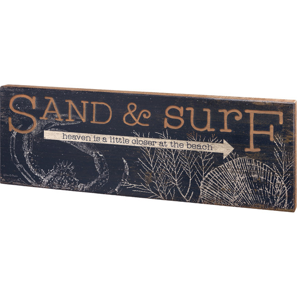 Decorative Wooden Wall Décor Box Sign - Sand & Surf - Sea Coral & Creature Design - 30 In x 10.5 In from Primitives by Kathy