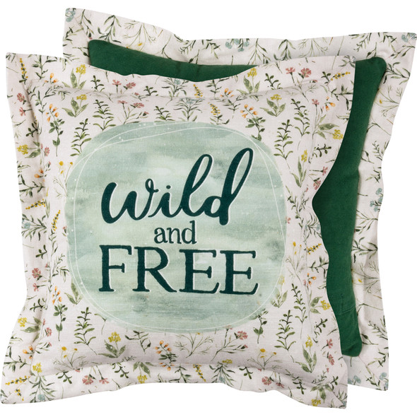 Decorative Cotton Throw Pilllow - Wild & Free Botanical Design 15x15 from Primitives by Kathy