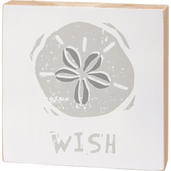 Sand Dollar Design Wish Sentiment Decorative Wooden Block Sign Décor 5x5 from Primitives by Kathy