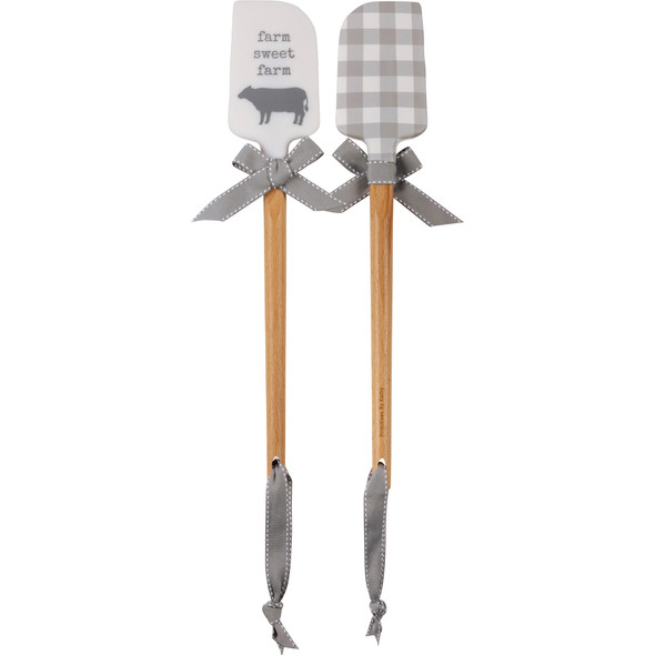 Doulbe Sided Silicone Spatula - Farm Sweet Farm - Gray & White Buffalo Check from Primitives by Kathy