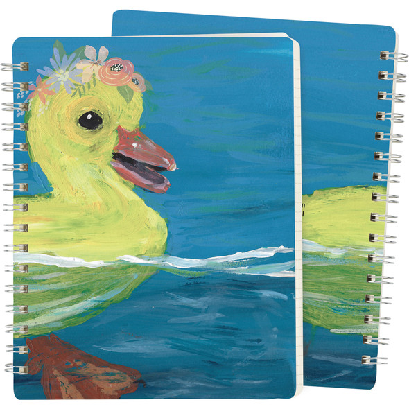 Double Sided Spiral Notebook - Duckling Wearing A Floral Crown (120 Lined Pages) from Primitives by Kathy