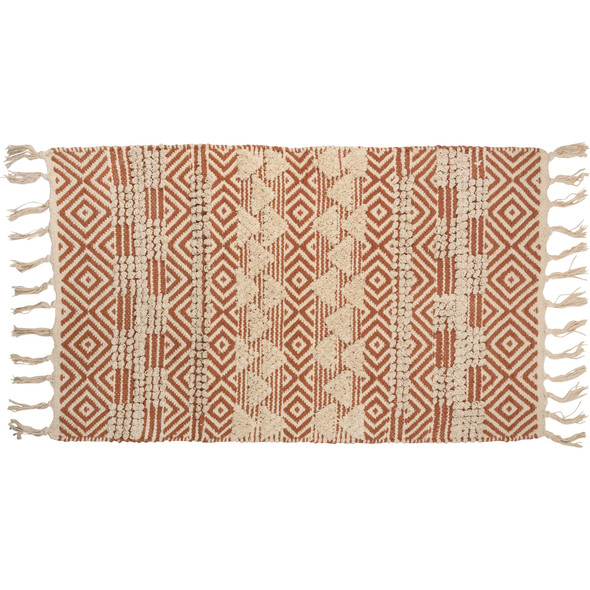 Terracotta & Cream Textured Geometric Design Boho Decorative Cotton Area Rug 34x20 from Primitives by Kathy