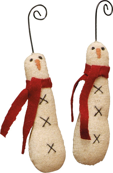 Set of 2 Skinny Fabric Snowman Ornaments 3.25 Inch from Primitives by Kathy