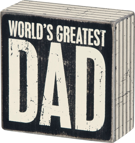 World's Greatest Dad Black & White Decorative Wooden Box Sign 4x4 from Primitives by Kathy