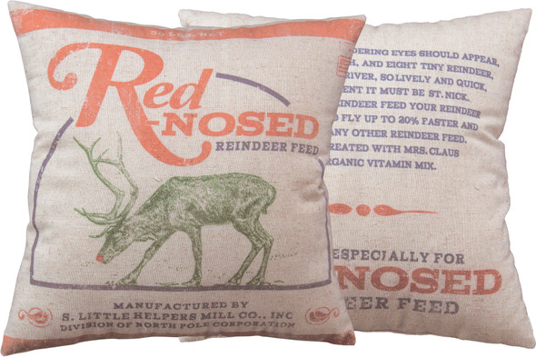 Red Nosed Reindeer Feed Decorative Cotton Throw Pillow 16x16 from Primitives by Kathy