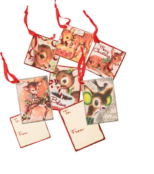 Christmas Deer Themed Wooden Gift Tag Set from Primitives by Kathy